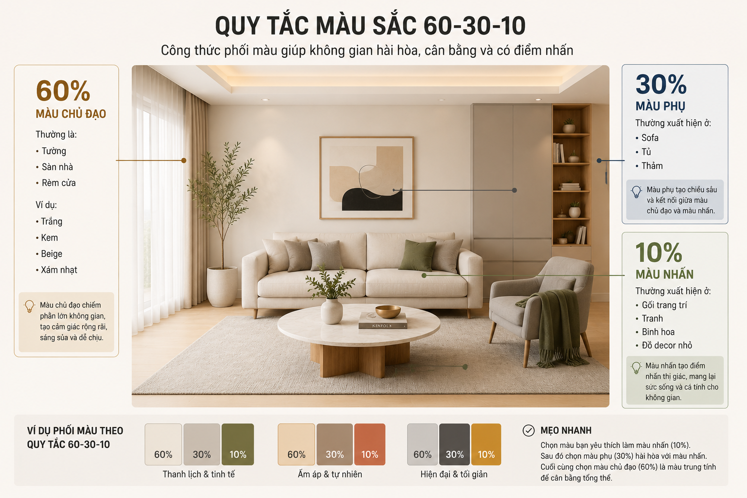 Kho Cube VN - Cách decor nhà đẹp - Nguyên tắc phối trộn màu sắc trong không gian