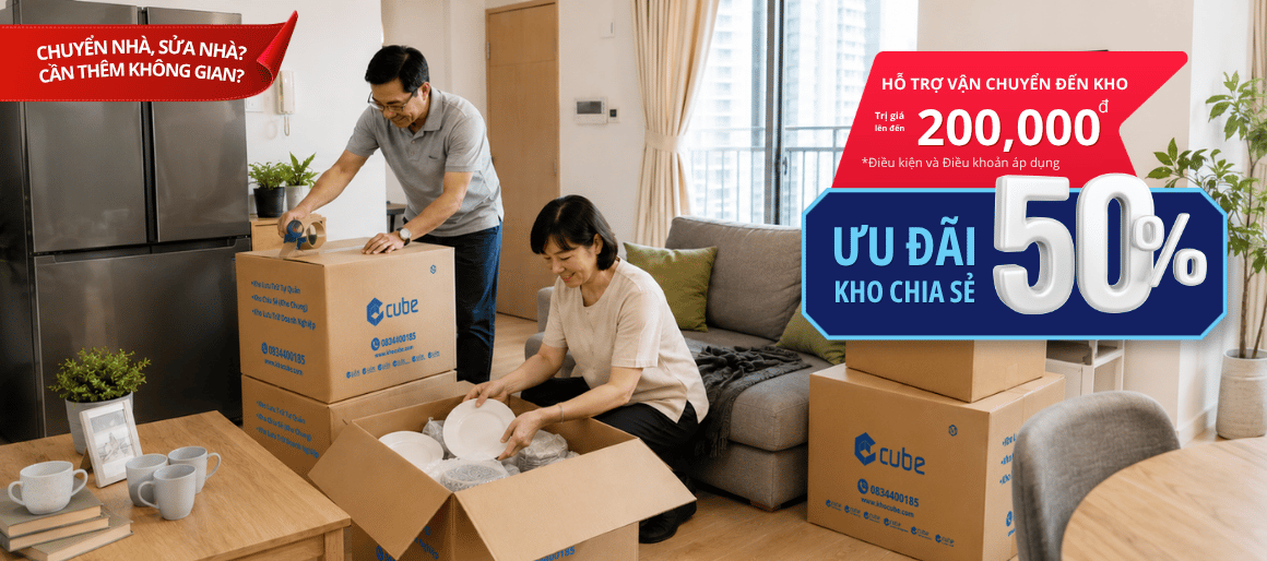 Kho Cube VN - Dịch vụ cho thuê kho lưu trữ - Chương trình khuyến mãi - Ưu đãi 50% - Banner