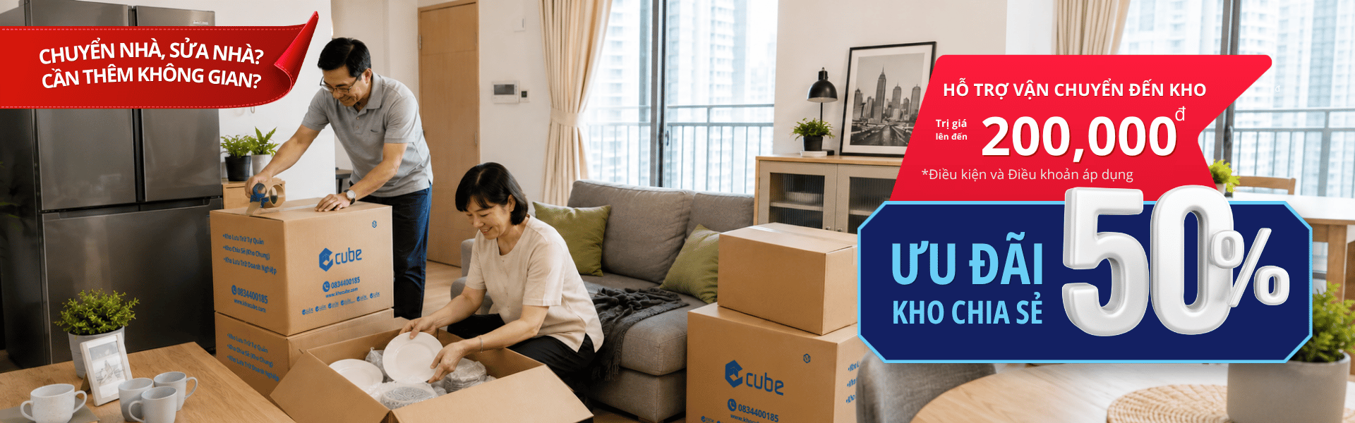 Kho Cube VN - Dịch vụ cho thuê kho lưu trữ - Chương trình khuyến mãi - Ưu đãi 50% - Slider